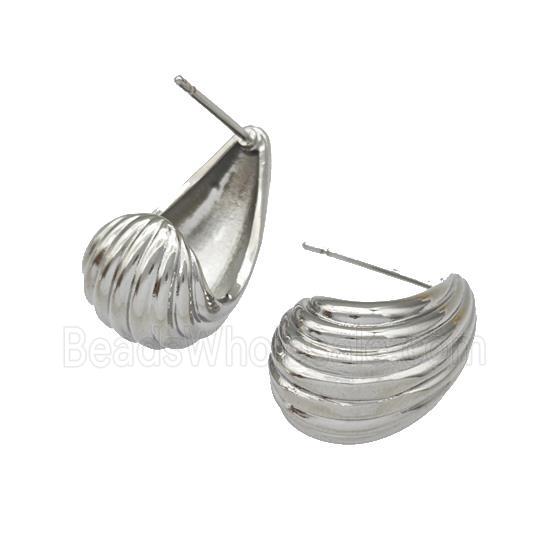 Copper Stud Earrings Teardrop Hollow Platinum Plated