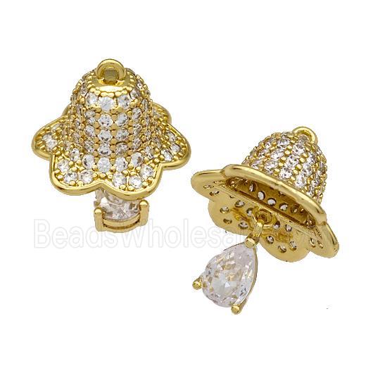 Copper Bell Pendant Micro Pave Zirconia Gold Plated