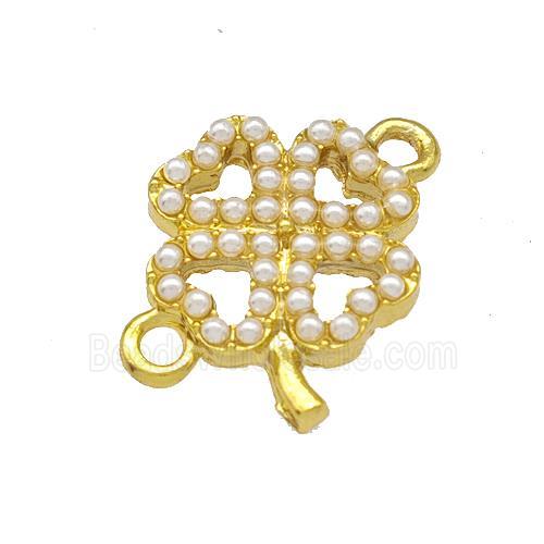 Copper Clover Connector Micro Pave Pearlized Resin Gold Plated