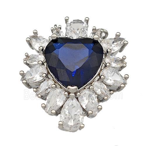 Copper Heart Pendant Pave Blue Crystal Zirconia Platinum Plated