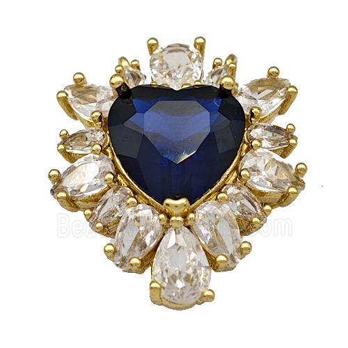 Copper Heart Pendant Pave Blue Crystal Zirconia Gold Plated
