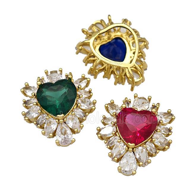 Copper Heart Pendant Pave Crystal Zirconia Gold Plated Mixed
