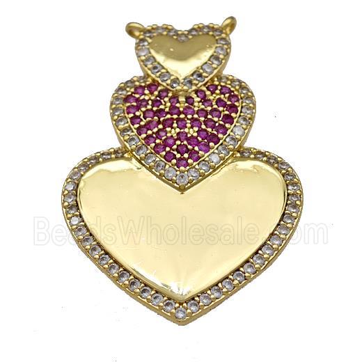 Copper Heart Pendant Micro Pave Zirconia 2loops Gold Plated
