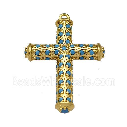 Copper Cross Pendant Micro Pave Zirconia Gold Plated