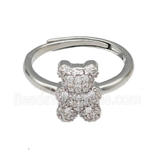 Copper Bear Rings Micro Pave Zirconia Adjustable Platinum Plated
