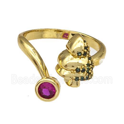 Copper Rings Micro Pave Zirconia Christmas Tree Gold Plated