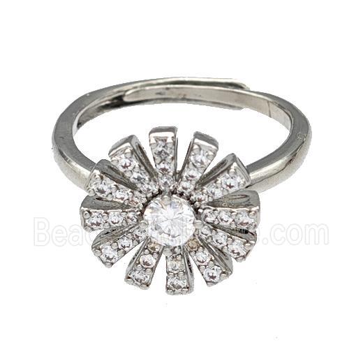 Copper Sun Rings Micro Pave Zirconia Adjustable Platinum Plated