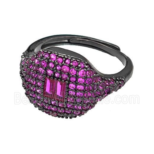 Copper Rings Micro Pave Fuchsia Zirconia Adjustable Black Plated