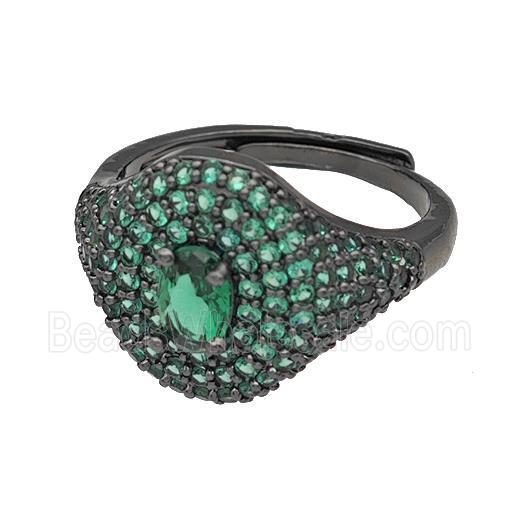 Copper Rings Micro Pave Green Zirconia Adjustable Black Plated