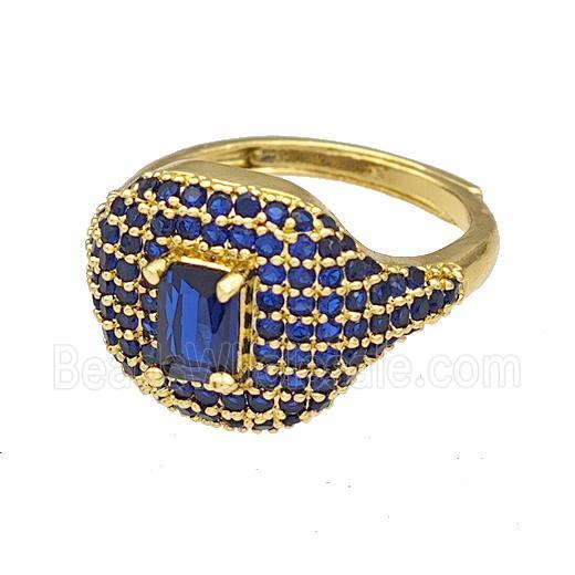 Copper Rings Micro Pave Blue Zirconia Adjustable Gold Plated