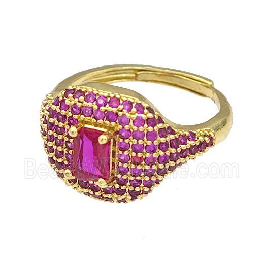 Copper Rings Micro Pave Fuchsia Zirconia Adjustable Gold Plated