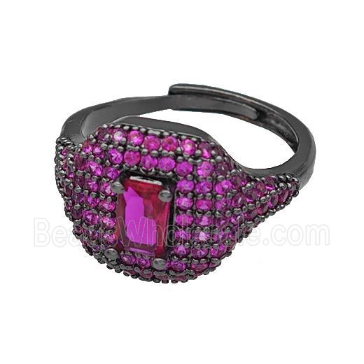 Copper Rings Micro Pave Fuchsia Zirconia Adjustable Black Plated
