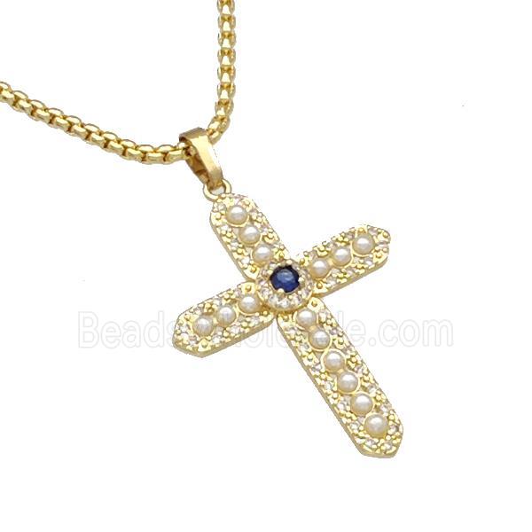 Copper Cross Necklace Micro Pave Pearlized Resin Gold Plated