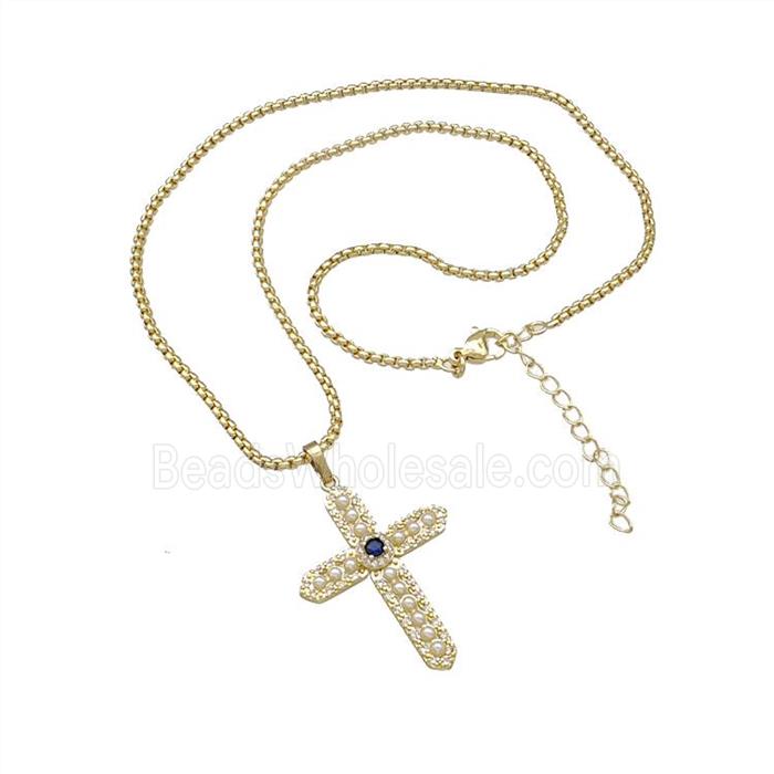 Copper Cross Necklace Micro Pave Pearlized Resin Gold Plated
