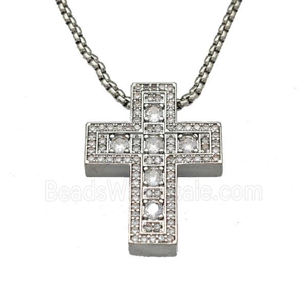 Copper Cross Necklace Micro Pave Zirconia Platinum Plated