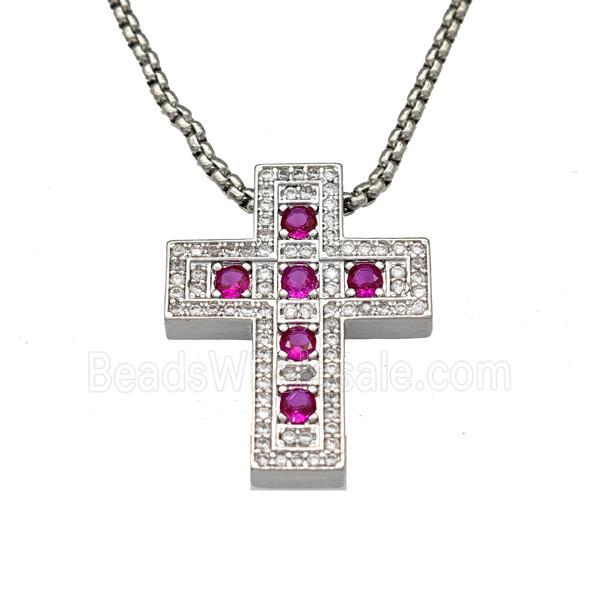 Copper Cross Necklace Micro Pave Zirconia Platinum Plated