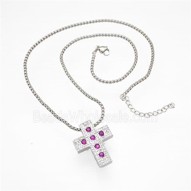 Copper Cross Necklace Micro Pave Zirconia Platinum Plated