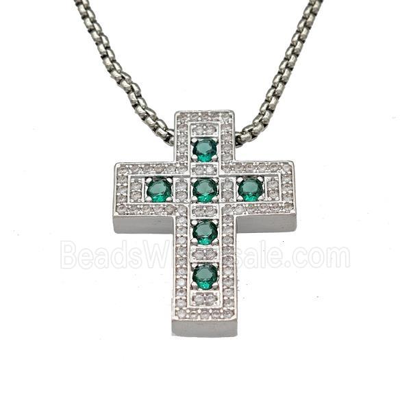 Copper Cross Necklace Micro Pave Zirconia Platinum Plated