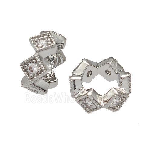Copper Rondelle Beads Micro Pave Zirconia Platinum Plated