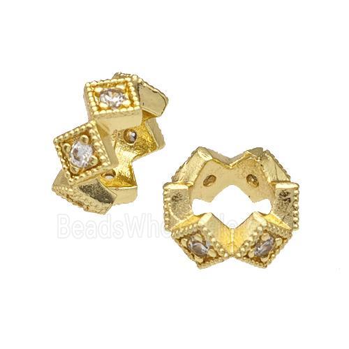 Copper Rondelle Beads Micro Pave Zirconia Gold Plated