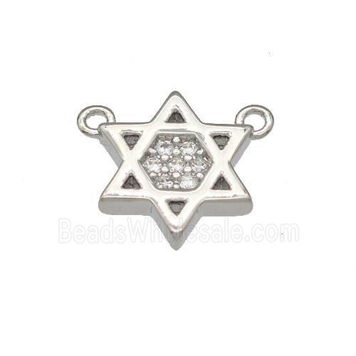 Copper David Star Pendant Micropave Zirconia 2loops Platinum Plated