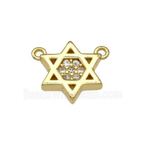 Copper David Star Pendant Micropave Zirconia 2loops Gold Plated