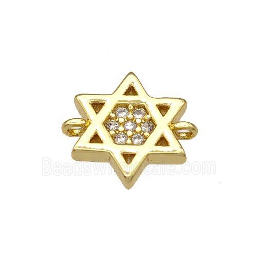 Copper David Star Connector Micropave Zirconia Gold Plated