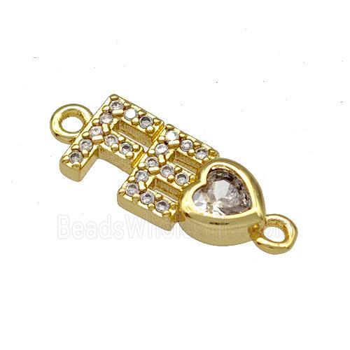 Copper FE Heart Connector Pave Zircon Gold Plated
