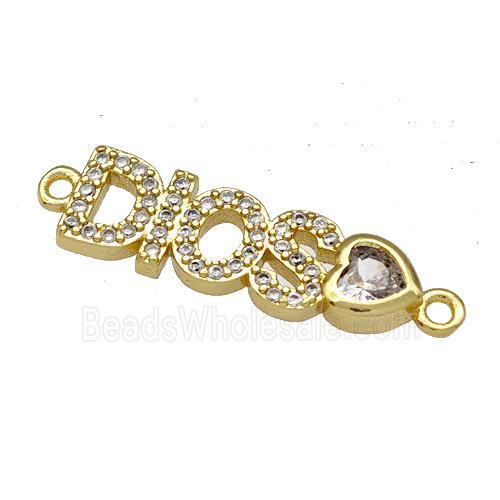 Copper DIOS Heart Connector Pave Zircon Gold Plated
