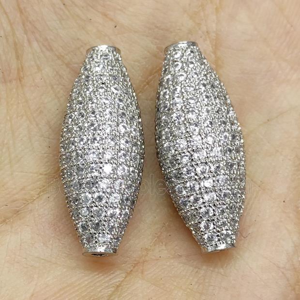 Copper Rice Beads Micro Pave Zirconia Platinum Plated
