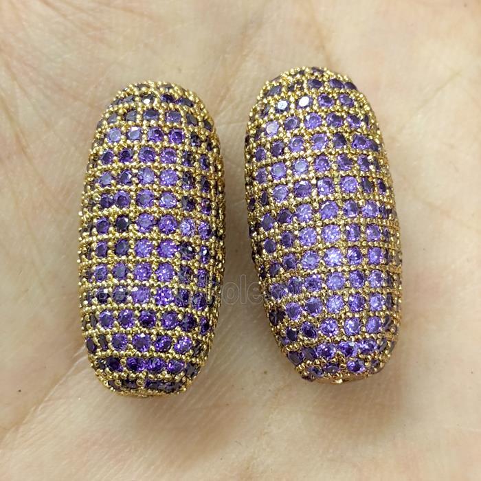 Copper Rice Beads Micro Pave Purple Zirconia Gold Plated