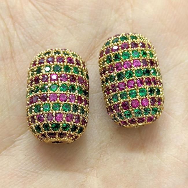 Copper Barrel Beads Micro Pave Zirconia Multicolor Gold Plated