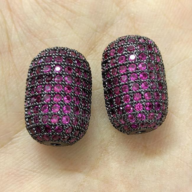 Copper Barrel Beads Micro Pave Fuchsia Zirconia Black Plated