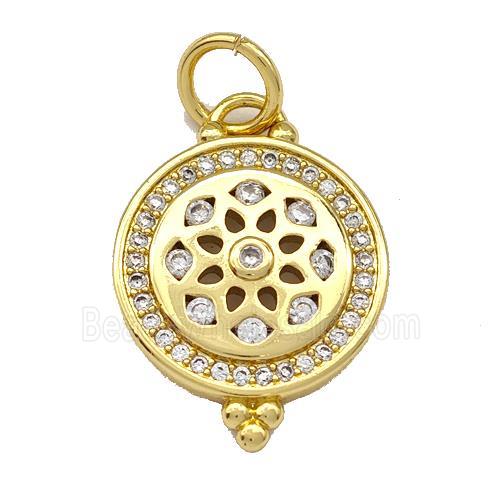 Copper Circle Pendant Micro Pave Zirconia Gold Plated