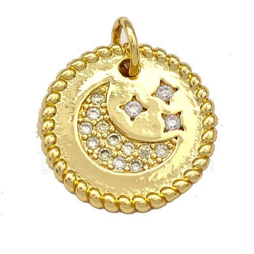 Copper Circle Pendant Micro Pave Zirconia Moon Star Gold Plated