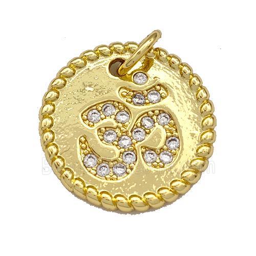 Copper Circle Pendant Micro Pave Zirconia Religious OM Gold Plated