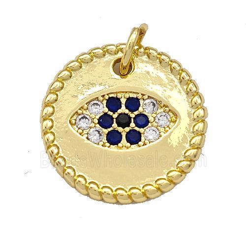 Copper Circle Pendant Micro Pave Zirconia Eye Gold Plated