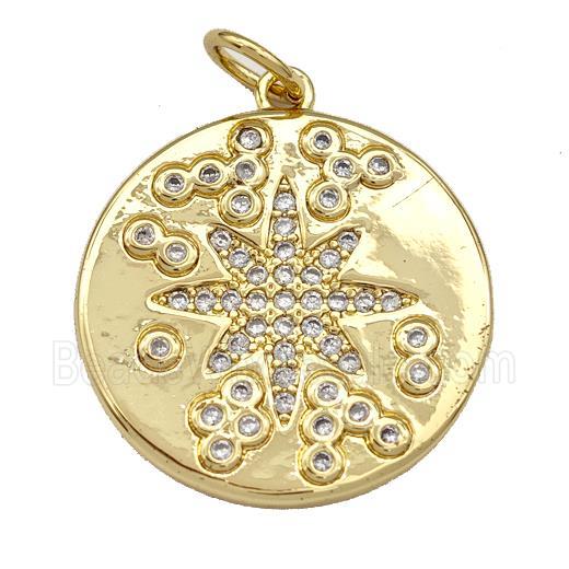 Copper Circle Pendant Micro Pave Zirconia NorthStar Gold Plated