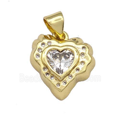 Copper Heart Pendant Micro Pave Zirconia Gold Plated
