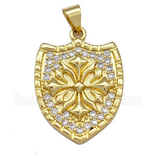 Copper Shield Pendant Micro Pave Zirconia Gold Plated