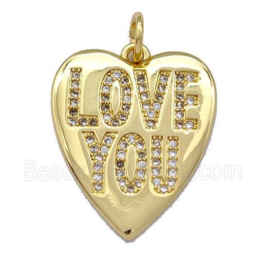 Copper Heart Pendant Micro Pave Zirconia LOVE YOU Gold Plated