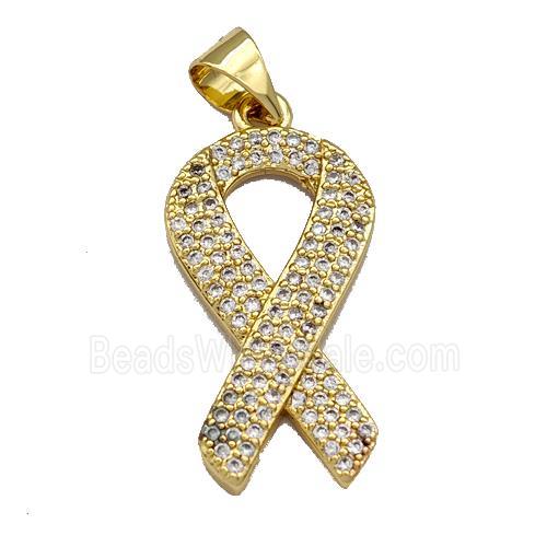 Awarenness Ribbons Copper Knot Pendant Micro Pave Zirconia Gold Plated