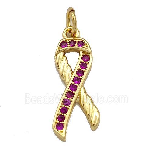 Awarenness Ribbons Copper Knot Pendant Micro Pave Zirconia Gold Plated