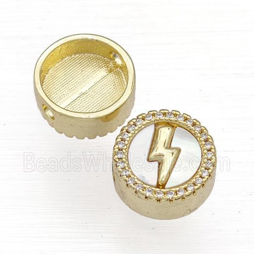 Copper Button Beads Pave Shell Zircon Lightning 18K Gold Plated