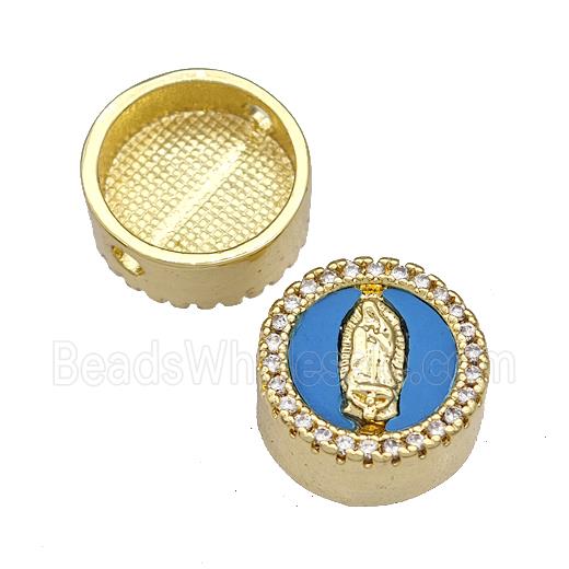 Copper Button Beads Pave Shell Zircon Jesus 18K Gold Plated