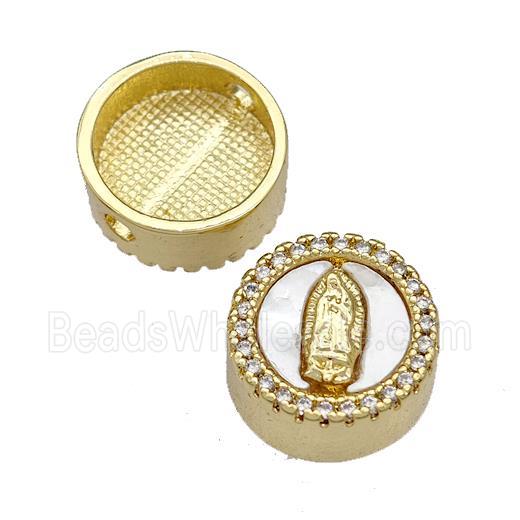 Copper Button Beads Pave Shell Zircon Jesus 18K Gold Plated