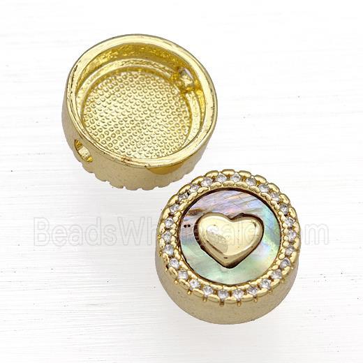 Copper Button Beads Pave Abalone Shell Zircon Heart 18K Gold Plated
