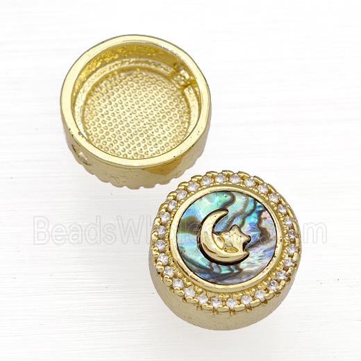 Copper Button Beads Pave Abalone Shell Zircon Moon 18K Gold Plated
