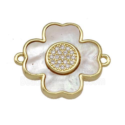 Copper Clover Connector Pave Shell Zircon Zircon 18K Gold Plated