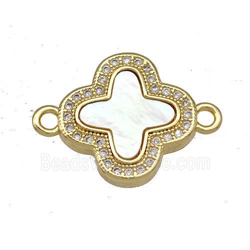 Copper Clover Connector Pave Shell Zirconia 18K Gold Plated